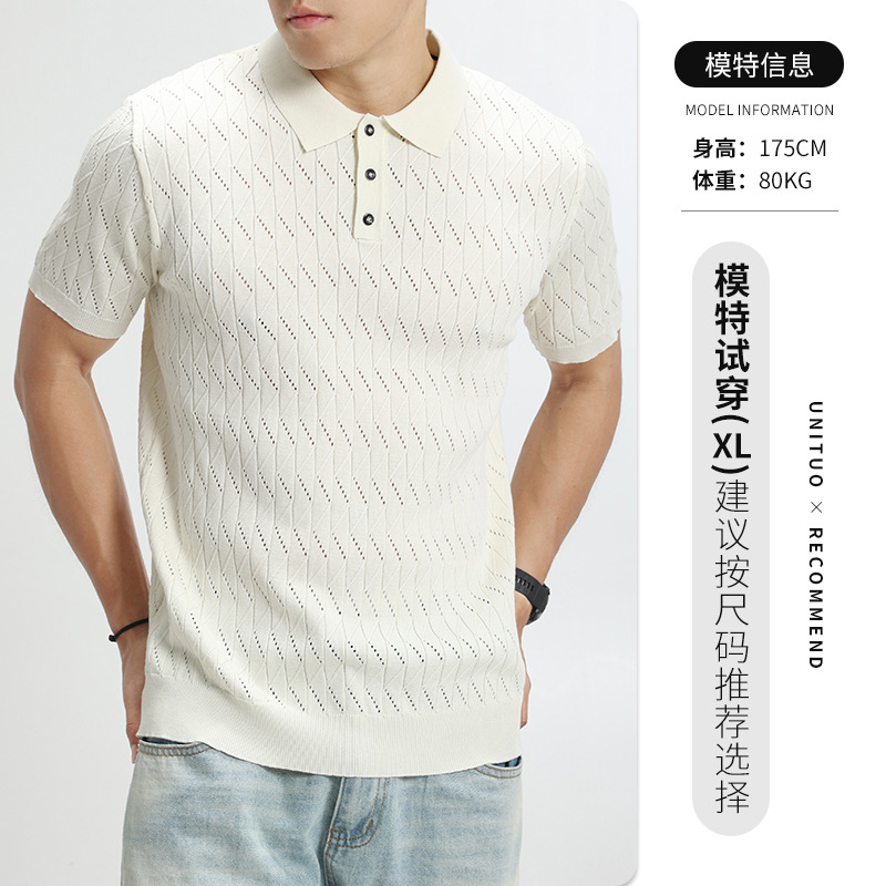 Camiseta de polo de hielo de costura de estilo antiguo, camiseta de polo de manga corta, vacío, camiseta de alto nivel transpirable, camiseta de negocios casual, camiseta superior para hombre