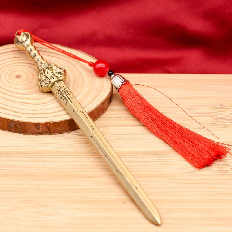 热卖黄铜天师七星剑新中式复古工艺品家居客厅桌面办公室摆件流苏