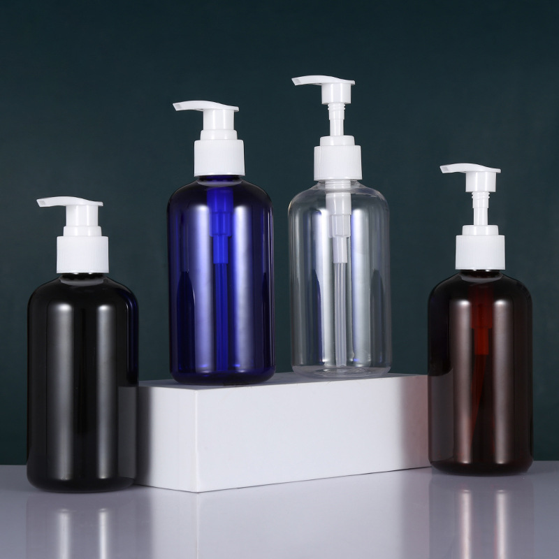 现货按压茶色洗发水圆肩PET塑料洗发瓶子 洗护250ML沐浴露