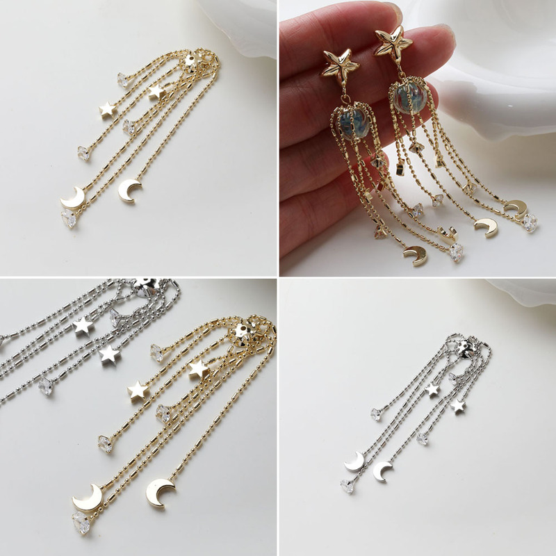 14K electroplated real gold color preserving five-pointed star moon tassel cap diy hand-made beaded necklace earrings material accessories 14K electroplated real gold color preserving five-pointed star moon tassel cap diy hand-made beaded necklace earrings material accessories