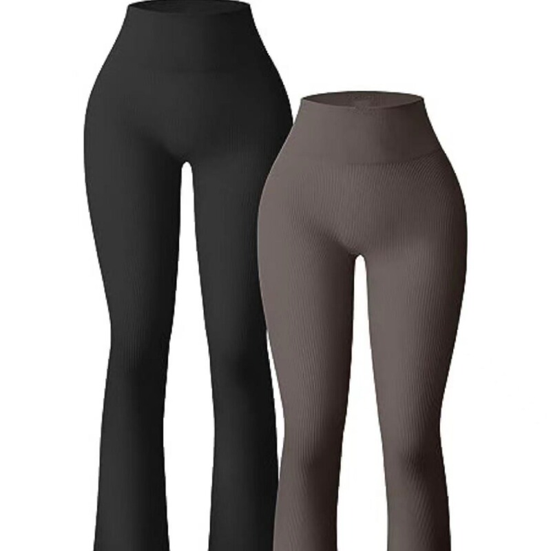 European and American cross-border 2023 sports casual yoga pants rib workout high waist flared pants leggings trousers for women
