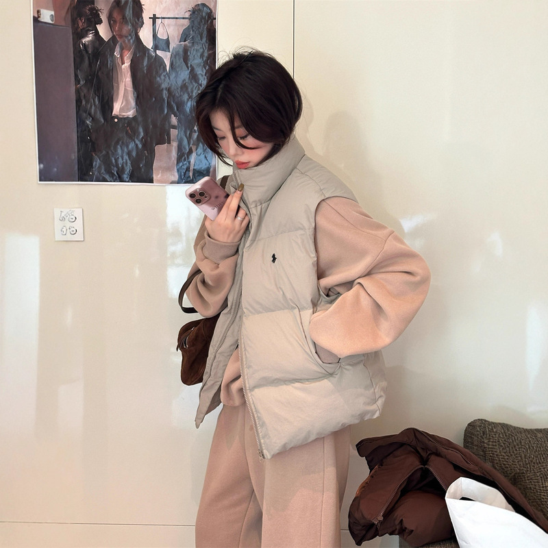 韩系时尚百搭棉服马甲女2025冬季新款叠穿坎肩立领背心外套上衣女|undefined