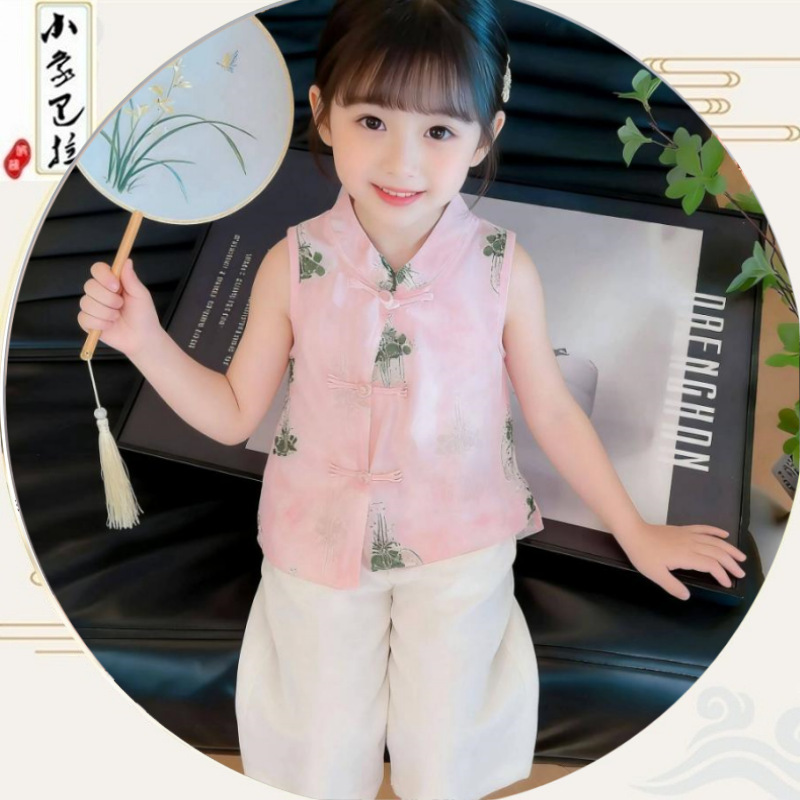 Girls' New Chinese-Style Hanfu Set 2026 Summer Children's New Trendy National Style Sleeveless Top Two-Piece Set