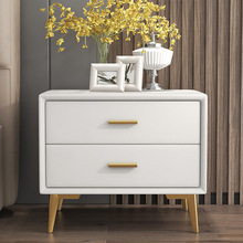 金色现代轻奢皮床头柜北欧风ins实木白色简约意式极简卧室置物架