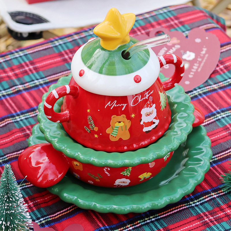 Christmas Fast Forward Ceramic Dishes and Plates Gifts Opening Event Promotion Tableware Set Santa Claus Gift Box Wholesale