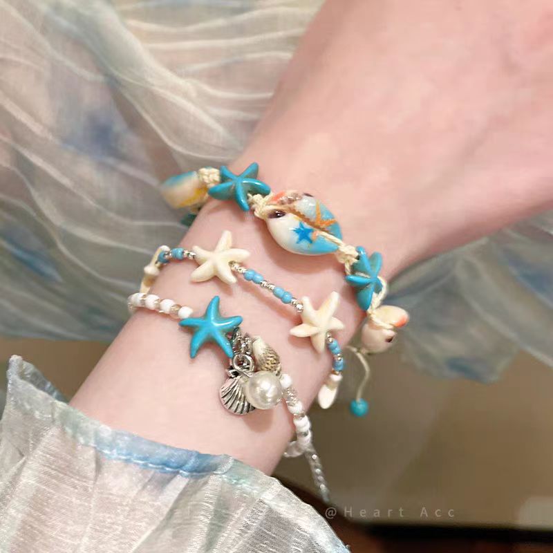 Beach Vacation~Blue Shell Starfish Bracelet for Women, Island Beaded Accessories Bracelet, 2026 New Style Stackable Jewelry