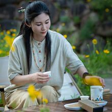 禅修服女夏季佛系禅意素衣寺庙拜佛衣服新中式茶服居士服女款亚麻