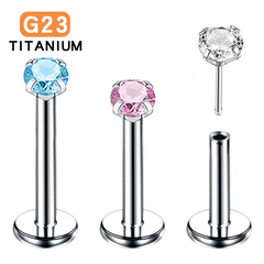 G23 titanium alloy rod claw set with zircon wireless needle rod ear bone nail piercing nose nail G23 needle lip nail wholesale