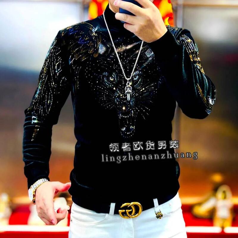 Autumn and Winter New Style Rhinestone Jacquard Wolf Head Fashion Versatile Trendy Cool Luxury European Men's Sweatshirt
