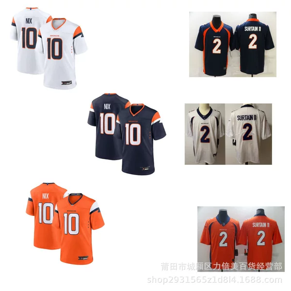Cross-Border Wholesale Mustang Team Football Uniform No. 2 Surtain Ll No. 10 Nix Embroidered Jersey One Piece Drop Shipping