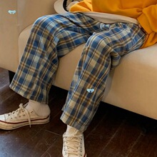 Loose straight slim casual plaid pants����ֱͲ�@�����e����ѝ