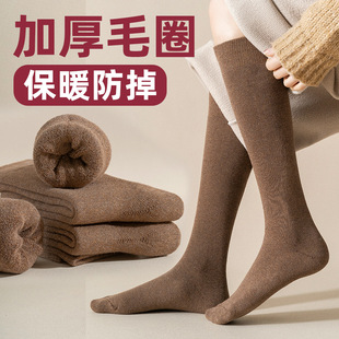 Socks Women's Calf Socks Winter Thickeneded Warm Terry Socks Winter Fleece-Lined Women's Long Black Stockings