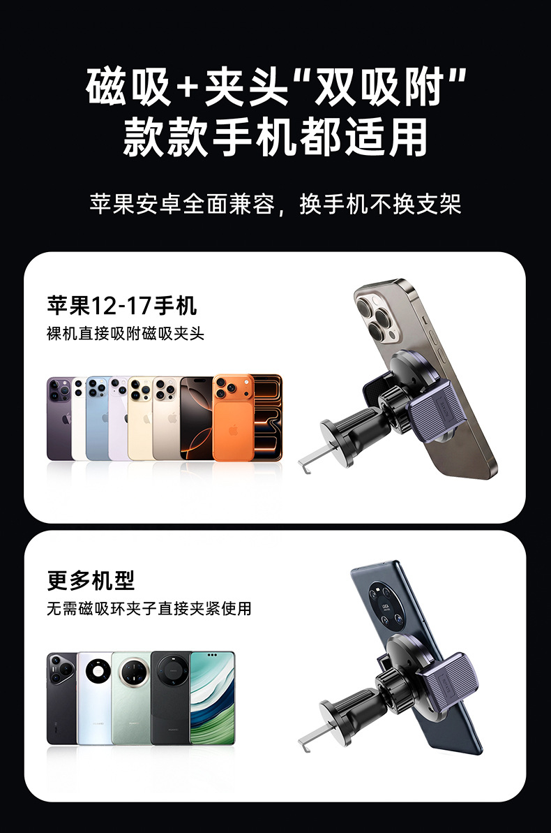 Magnetic dual-use car phone holder, rotatable strong magnetic anti-shake car mount, air vent navigation stand