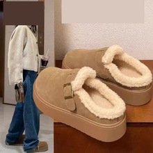 厚底勃肯女鞋毛毛拖鞋女外穿2025新款秋冬加绒棉鞋包头半拖雪地靴