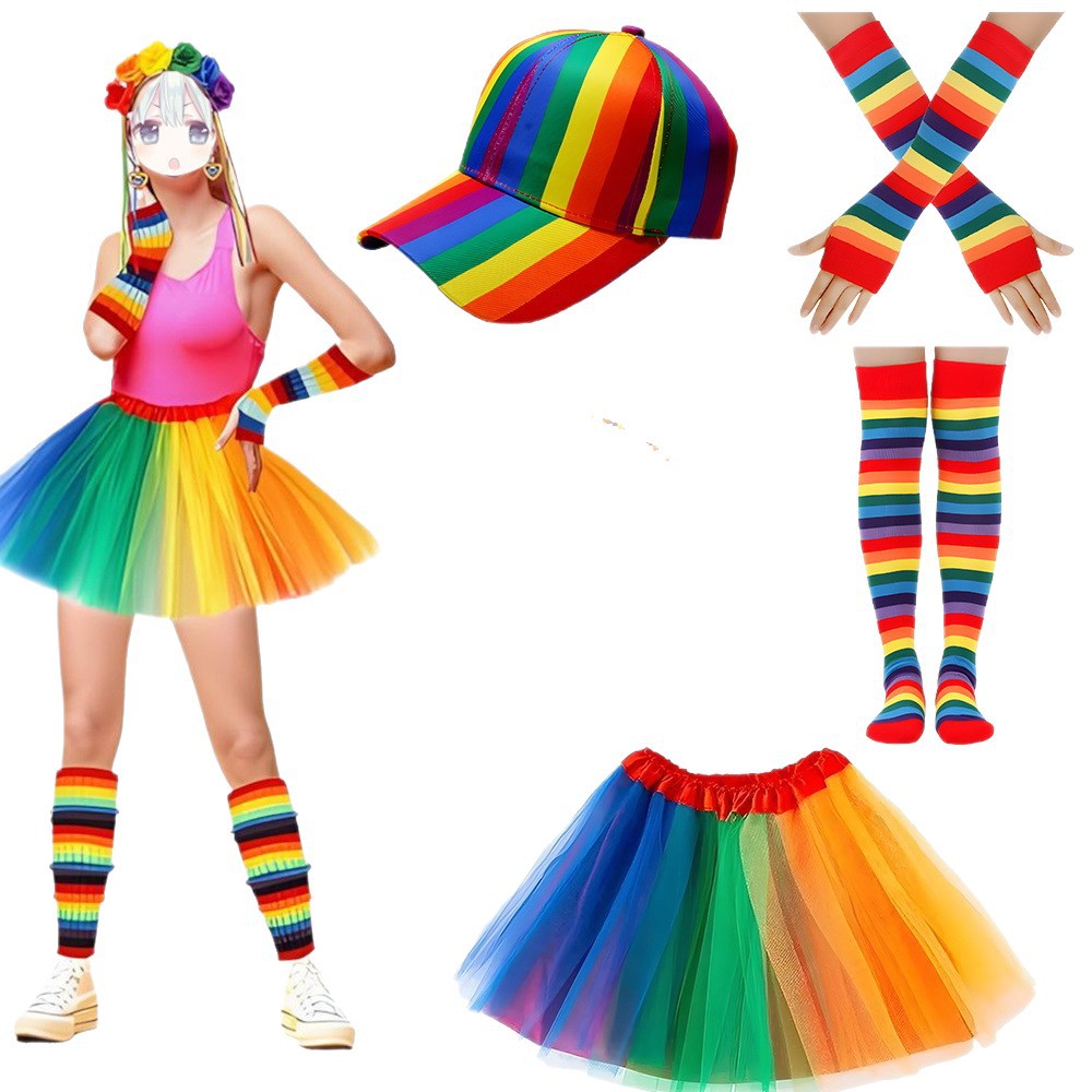 Festival del arco iris pelucas coloridas arco iris bandas de cabello tocado de fiesta disfraz de espectáculo de vestuario accesorios