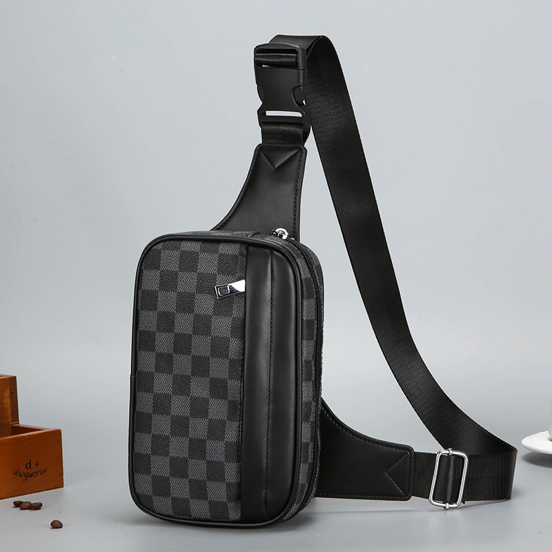 Cross-Border New Plaid Men's Chest Bag Casual Versatile Large-Capacity Shoulder Crossbody Bag Small Square Bag Mobile Phone Bag