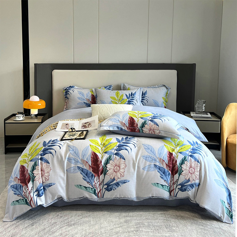 Nuevo juego de cuatro piezas de lana gruesa y cepillada, ropa de cama de edredón de impresión de lujo ligero para el hogar, ropa de cama de otoño e invierno al por mayor