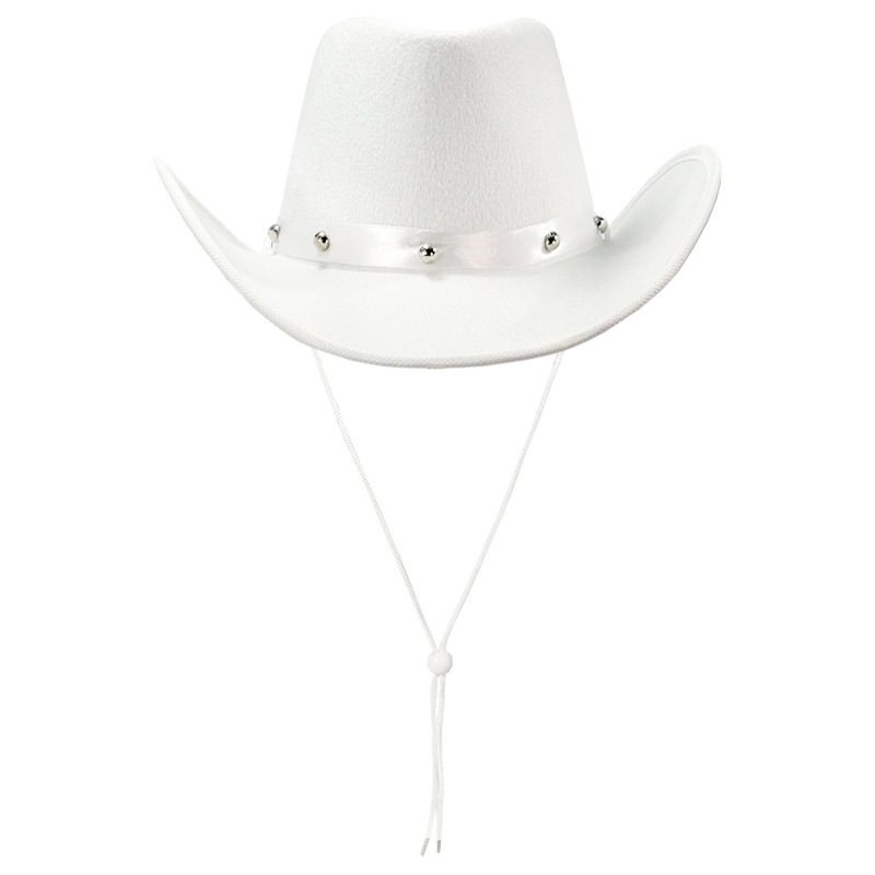 In-Stock White Fringed Studded Cowboy Hat Fancy Dress Dick White Studded Pink White Cowboy Hat