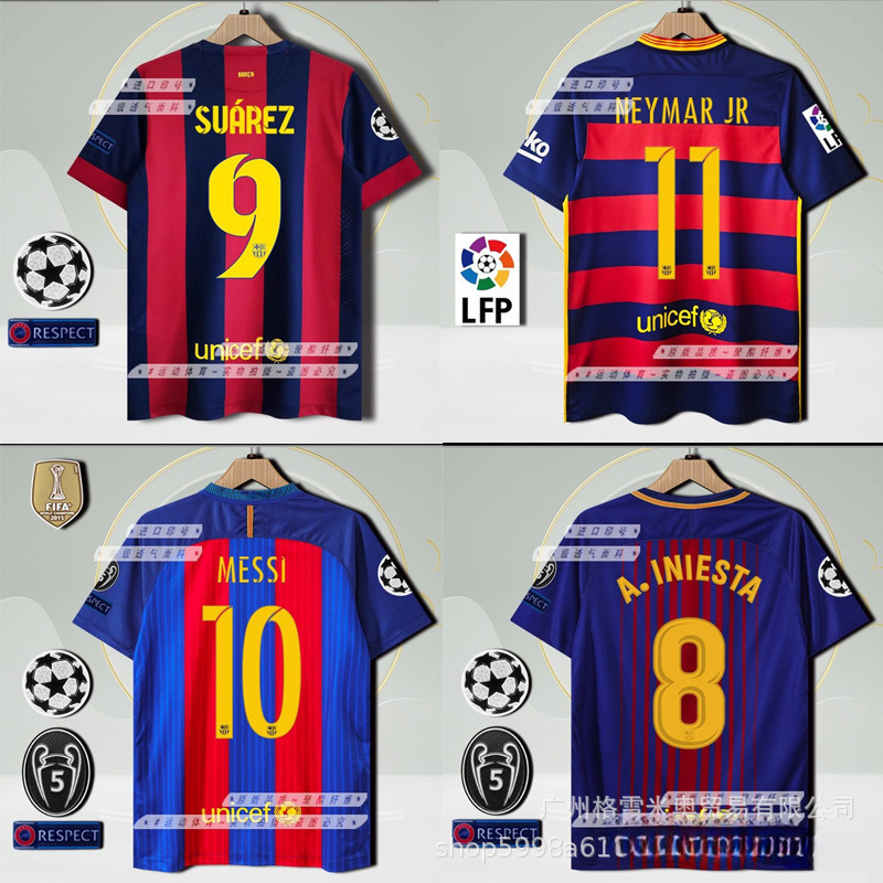 1415161718192021Fcb Retro Jerseys Home and Away Messi Neymar Suarez Football Uniforms