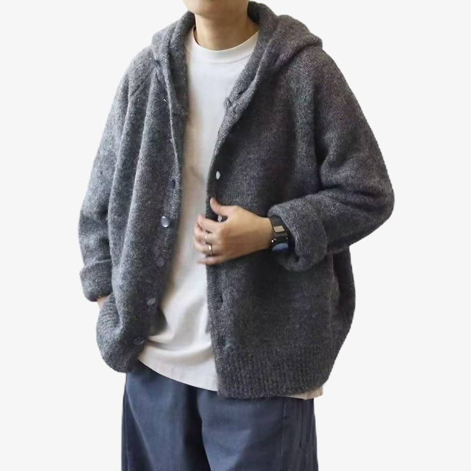 Explosiones transfronterizas de tamaño grande europeo con capuzas cardigan chaqueta suéter de punto hombre perezoso viento viejo fábrica de viento de dinero al por mayor