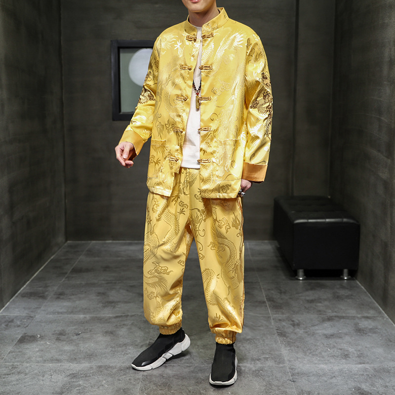 2021 primavera y verano nuevos hombres bordados hanfu estilo chino hebilla Tang traje retro suelto traje de hombre al por mayor