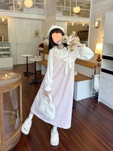 秋冬新款粉色小香风蝴蝶结背带连衣长裙衬衫两件套女保暖厚实减龄