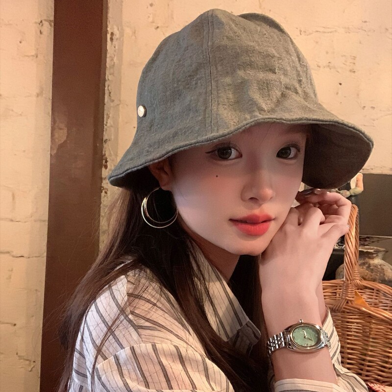 日系复古纯色渔夫帽子女早秋薄款休闲盆帽大帽檐显脸小遮阳水桶帽|undefined