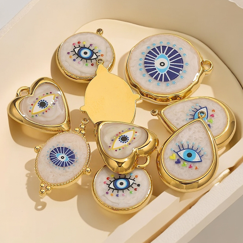 Acero inoxidable retro redondo colgante de ojos azules DIY goteo de aceite ojo del demonio pulsera collar llavero accesorios joyas