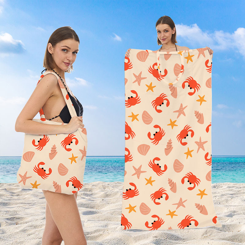 Best-selling 2-in-1 beach towel and shoulder bag, ultra-fine fiber absorbent quick-dry bath towel, portable printed beach bag for the seaside