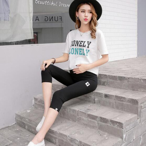 Maternity 7/8 Length Cat Icon Design Summer Thin Pregnancy High-Waist Pants Korean Style Base Pants