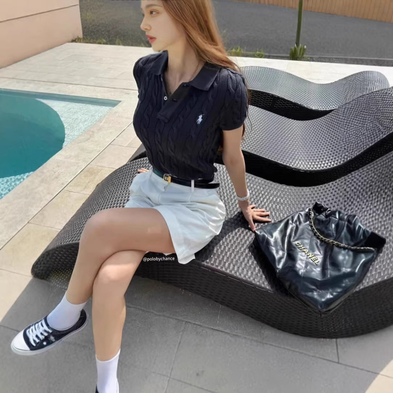 High-Quality Scanable Rl Ralph Lauren Horse Logo Men's and Women's Polo Shirts Knitted Short-Sleeved Small Twist Lapel Tops