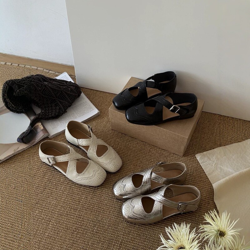 Sheepskin Version~French Retro Cross-Strap Mary Jane Shoes for Women, Square-Toe Shallow Ballet Shoes with Soft Soles, Comfortable and Versatile