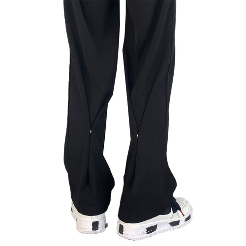 Streetwear Brand Men's Loose Straight Leg Western Pants Casual Pants with Design Sense, Niche Korean Style Trendy Hidden Button Flared Pants