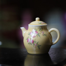 粉彩精工娇黄五桃壶 景德镇陶瓷手工茶具茶壶功夫茶壶小号手绘壶