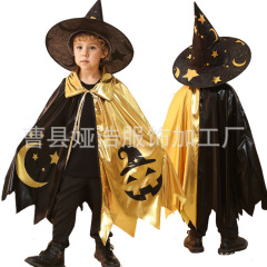 2025新款万圣节儿童披风五星女巫衣服魔法师印花斗篷套装跨境热销
