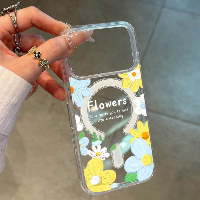 Cross-Border Popular Transparent Magsafe Phone Case with Fresh Floral Designs and Custom Painting Options