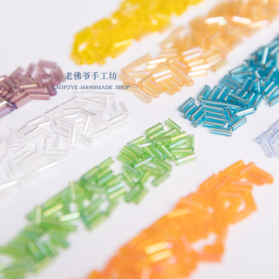 ✅ [4.5mm Long Tube Beads] Lafayette French Embroider Material Long Tube Beads Transparent Colorful Silver Filled Two Types 24