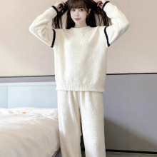 半边绒毛衣女秋冬款2025新款套头保暖极简针织衫秋冬季家居服套装