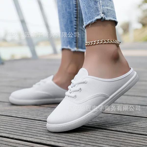 Baotou Half-Slippers for Women, Summer Outdoor Wear, 2025 New Style, Heelless Flat Lazy Slip-On Women's Shoes, Wholesale White Shoes