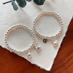 Children's silver bracelet Korean S925 cute round bead bunny bell DIY matching engraved anti-loss bracelet accessory