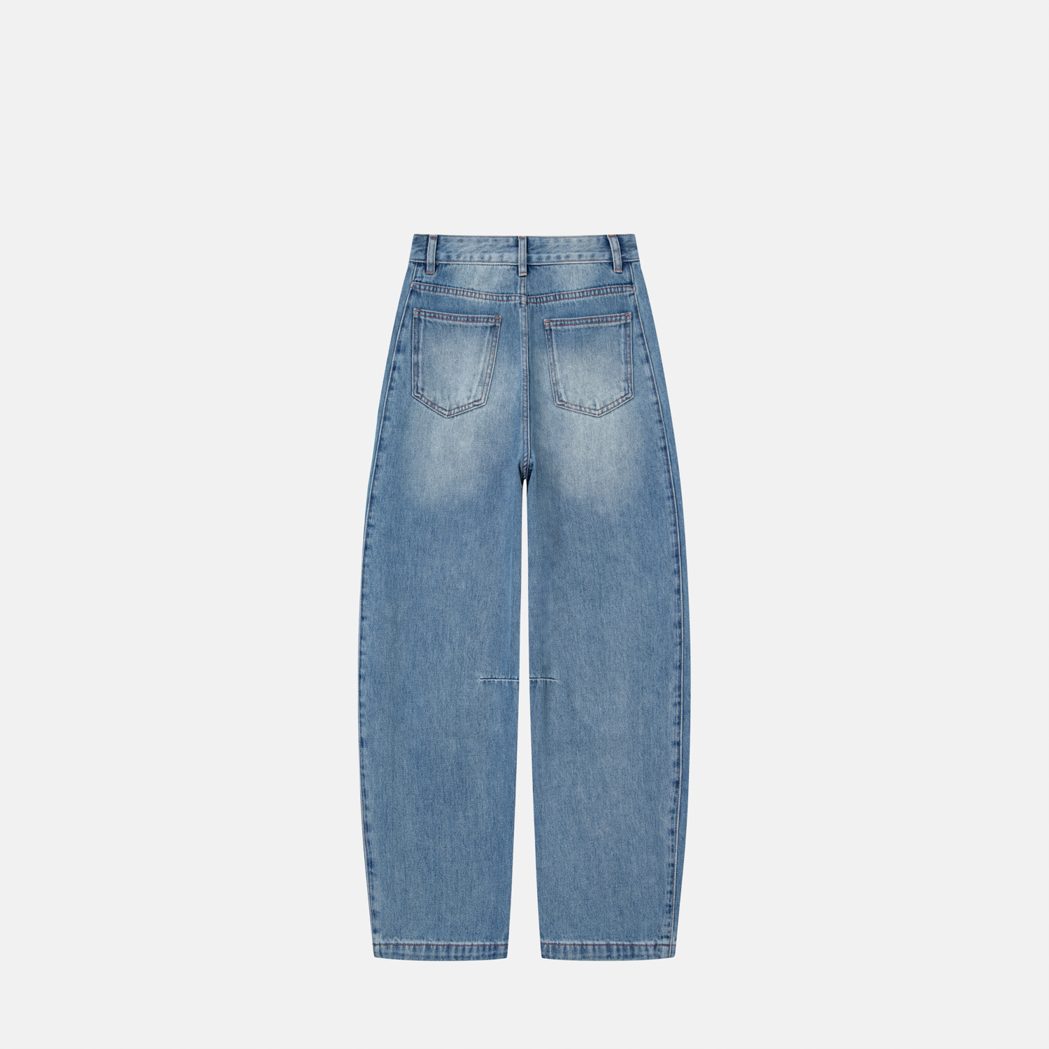 Hellblaue High-waist Balloon Jeans Mit Geschwungenem Saum Damen_voghion.com