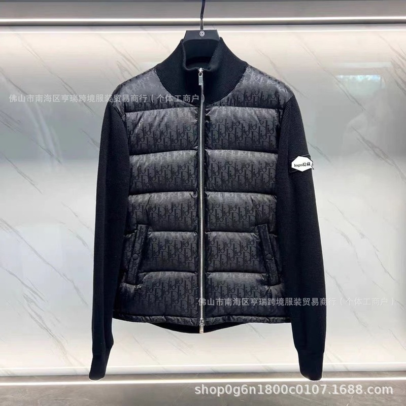 欧洲站新款D家针织拼接休闲羽绒服 男白鸭绒保暖时髦修身羽绒外套|undefined