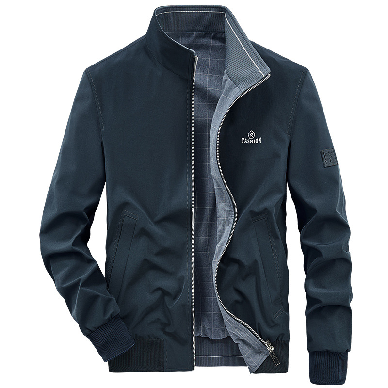 Men's clothing Autumn jacket thin double sided middle aged coat men's business casual stand up collar windbreaker sportswear old age tops_voghion.com