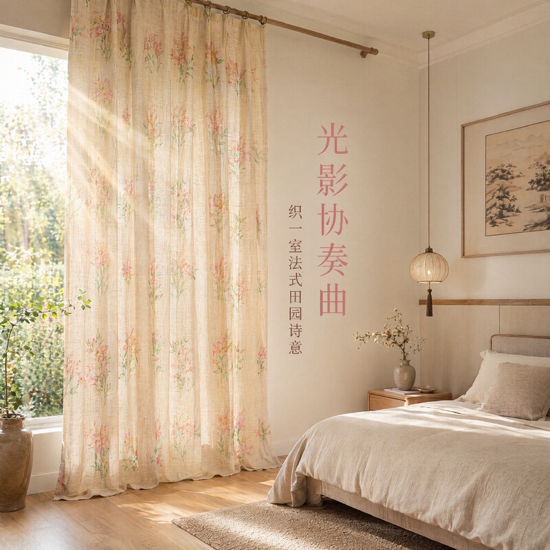 French-Style Pastoral Linen Sheer Curtains That Let Light through but Not People, Suitable for Bedroom and Living Room, Printed Cotton-Linen Sheer Curtains French-Style Pastoral Linen Sheer Curtains That Let Light through but Not People, Suitable for Bedroom and Living Room, Printed Cotton-Linen Sheer Curtains