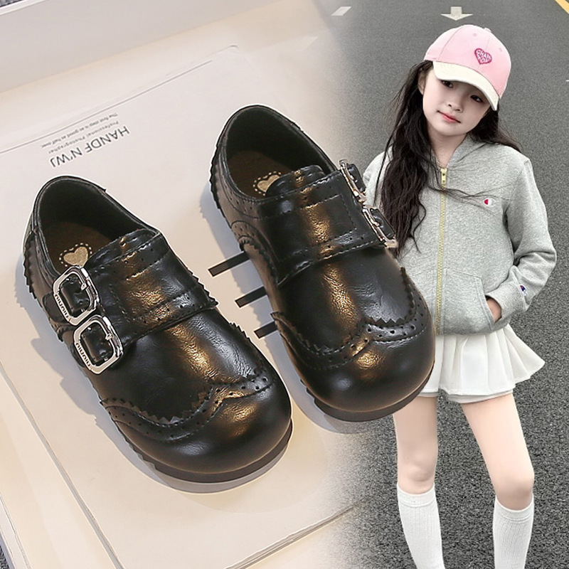 Zapatos de cuero de niñas 2026 primavera y otoño nuevos zapatos de Lefour con suela suave zapatos casuales para niños zapatos negros de estilo británico