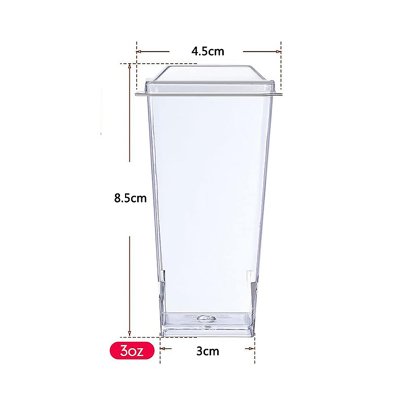 Amazon transfronterizo desechable PS taza de plástico transparente dura taza de pastel de mousse taza cuadrada con cubierta y cuchara conjunto