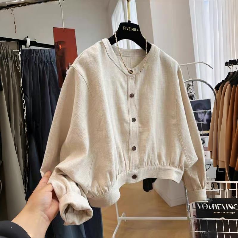 Retro minimalist style, batwing-sleeve, round-neck, short jacket for women, new spring/autumn collection, loose-fitting, lightweight, casual jacket