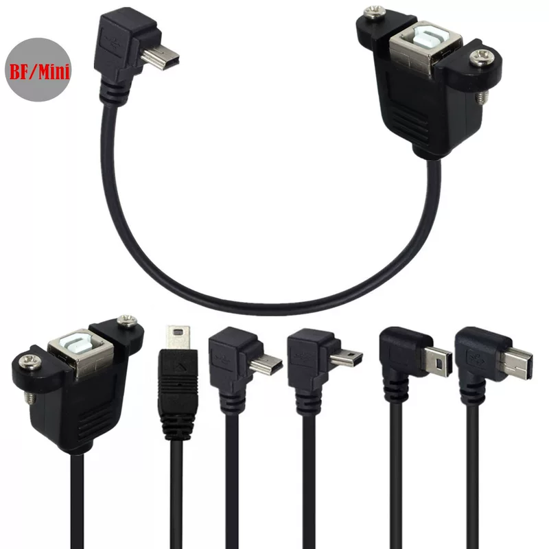 Кабель с разъёмом USB mini 5pin на USB B (гнездо) с ушками для крепления на панель, левый/правый, угол 90°