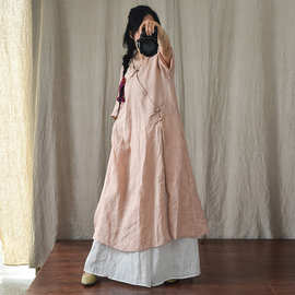 如夏/苎麻手工盘扣中国风改良禅意茶服中式复古文艺宽松长连衣裙