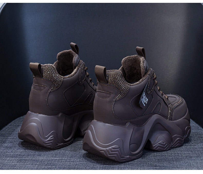 Giày sneaker nữ đế dày chunky tăng chiều cao ẩn dây buộc thời trang — M2983 lớp lót đơn màu nâu, M2983-1 plus nâu nhung, M2983-1 plus nhung xám, M2983 lớp lót đơn màu xám chi tiết 29